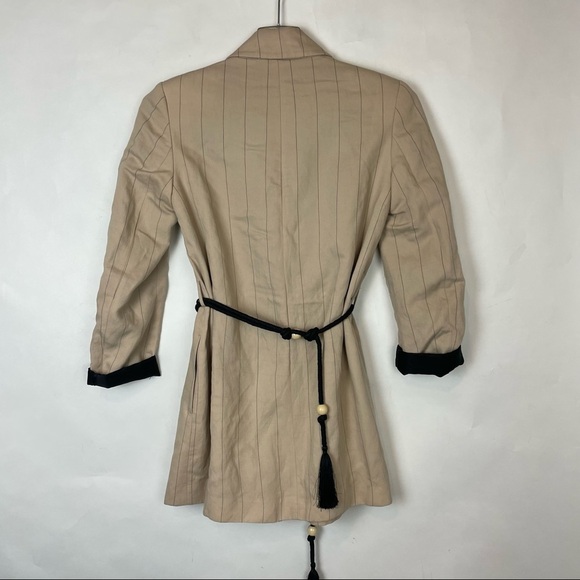 ZARA Woman’s CAMEL STRIPED Tassel BELTED Longline BLAZER Jacket Size XS - Picture 6 of 9